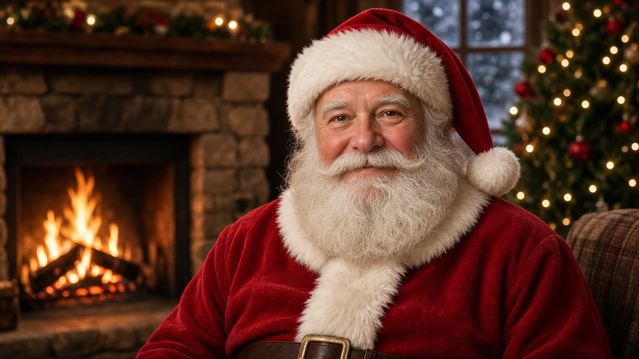 Santa Claus by the fireplace
